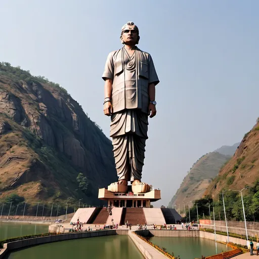 Prompt: Statue of Unity – A wide-angle shot emphasizing its height and landscape.