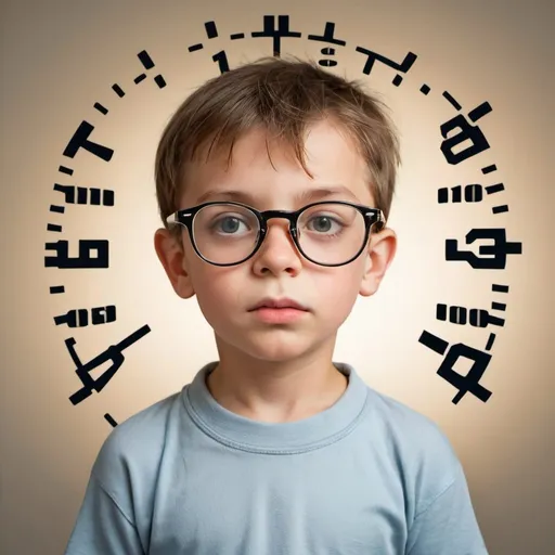 Prompt: small boy with glasses that look like a digital clock
