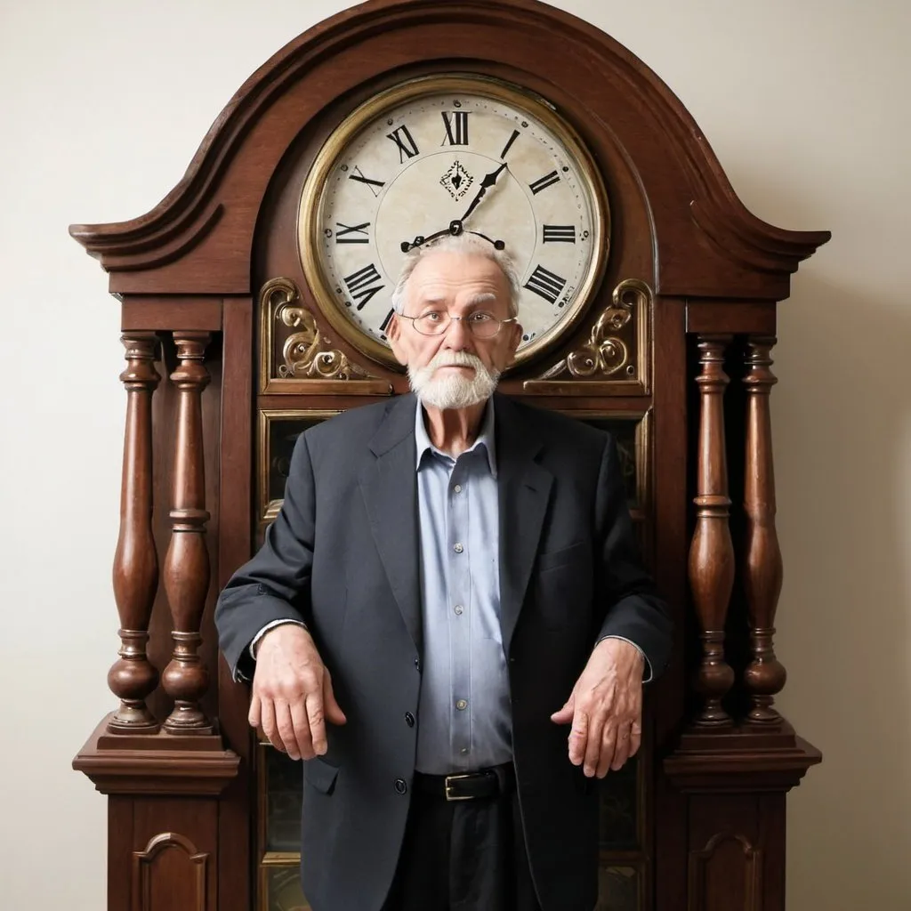 Prompt: old man that looks like a grandfather clock