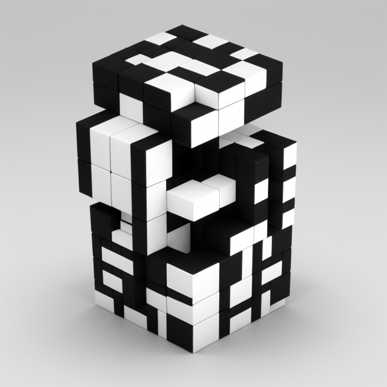 Prompt: cubic geometric solution, infinity, , Black & White Lines, white spaces, 3d effect