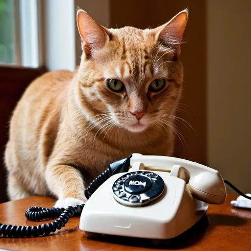 Prompt: mom cat on the phone
