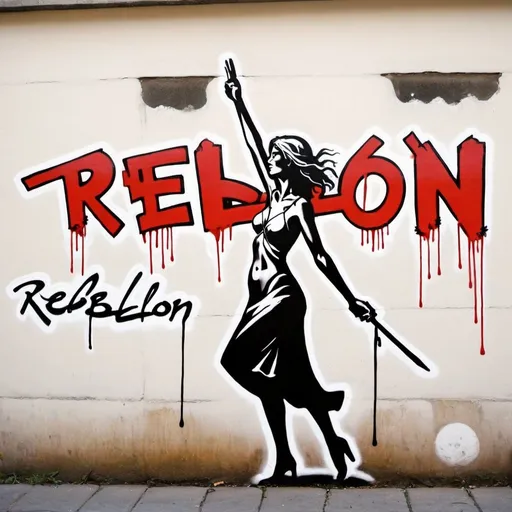 Prompt: simple, depicting rebellion, freedom, feminine energy and "rebellion" graffiti