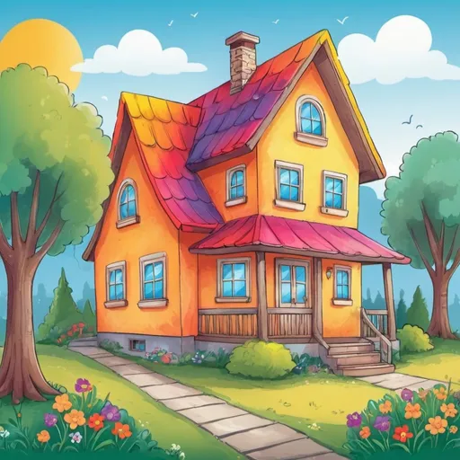 Prompt: A colorful and inviting drawing of a cozy house. Illustration for children
