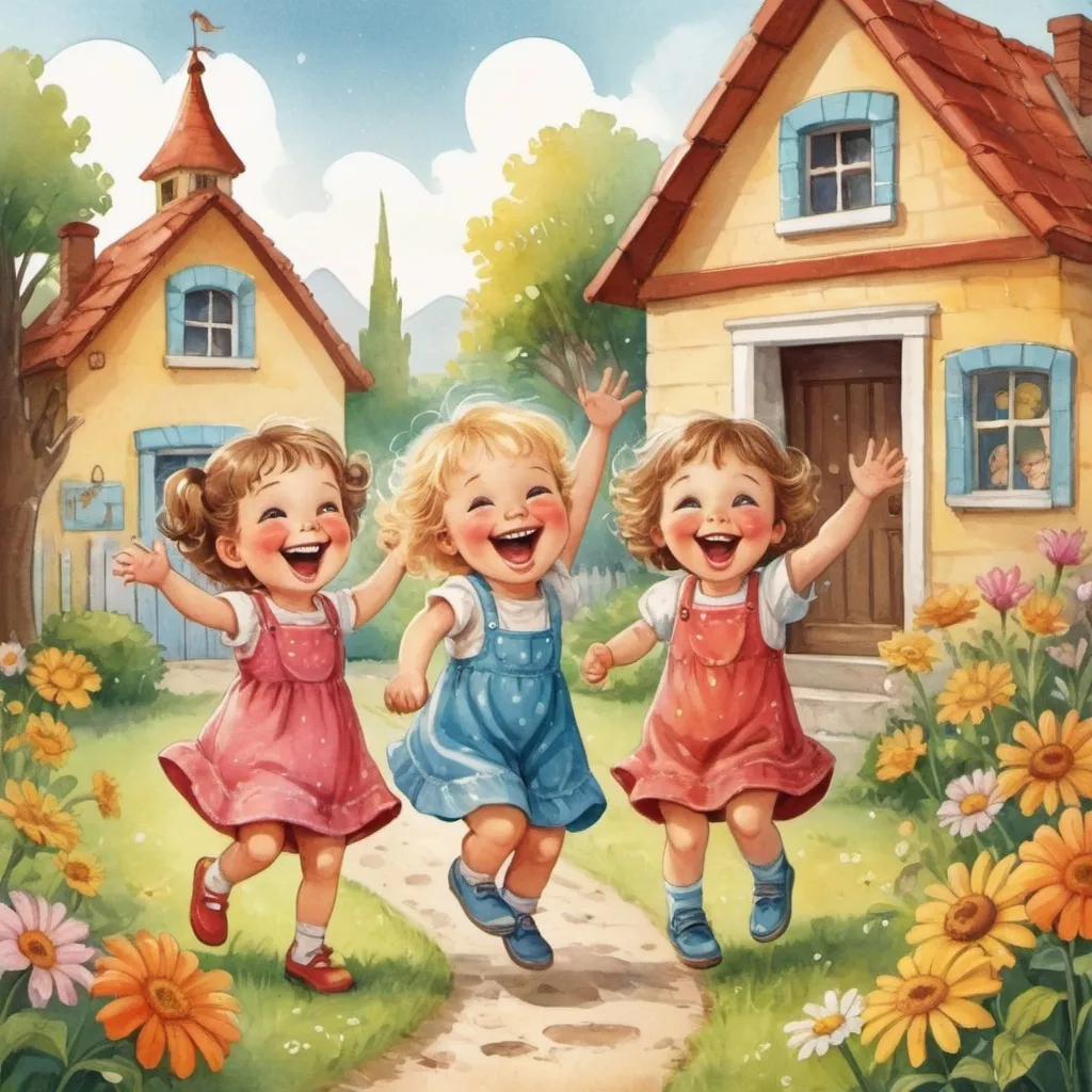 Prompt: 
Welcome to our happy home,
Where laughter dances, and joy is sown! illustration for children


