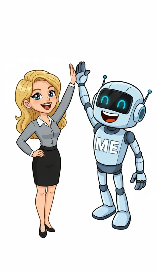 Prompt: @FVVgVsv0QzvPHIRuwChX  and @mz9JVK6TaxPbfwGNNV5U  stand side by side, mid-action as they enthusiastically high five each other, arms raised and palms meeting in the air. Both characters face forward, their gestures energetic and celebratory. The background is completely white, creating a clean, minimalistic setting that emphasizes the lively interaction. The scene is framed at mid-range, capturing both figures from the waist up, with soft, even lighting that highlights their forms and the moment of contact.