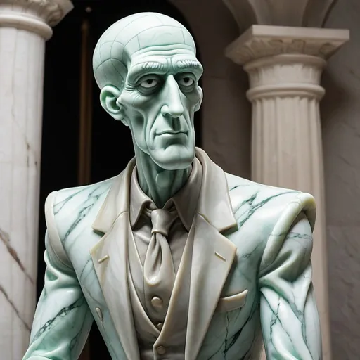 Prompt: Marble statue of handsome squidward