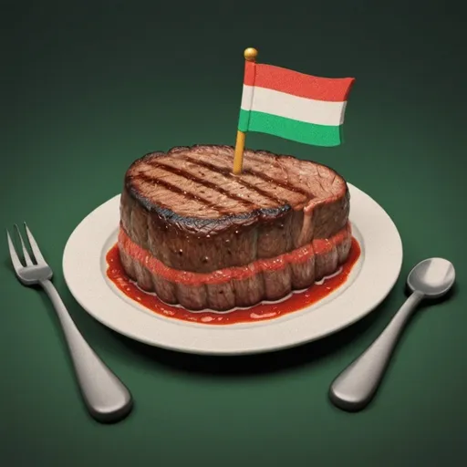 Prompt: the perfect steak video thumbnail clickbait hungarian flag