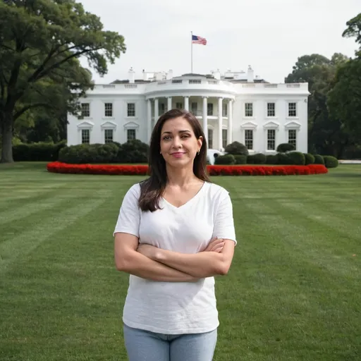 Prompt: A woman with white house 