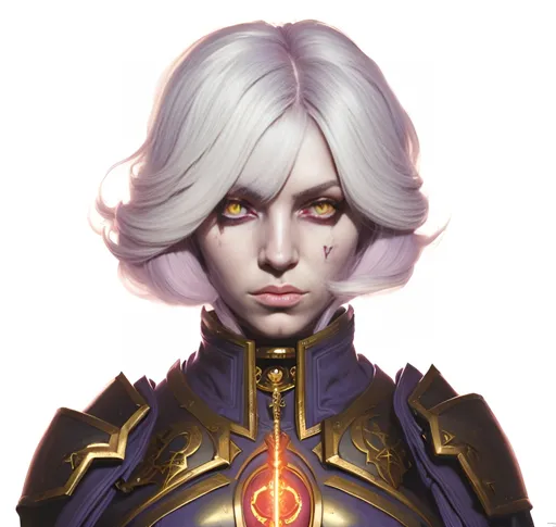 Prompt: Portrait of female Psyker. warhammer 40k setting. Shaded lighting. by Ilya Kuvshinov, Rob Rey, Giuseppe Dangelico Pino. Cinematic. Dark Lighting. Rule of Thirds. Imposing, casting, heroic, detailed, realistic, 8k, photorealistic