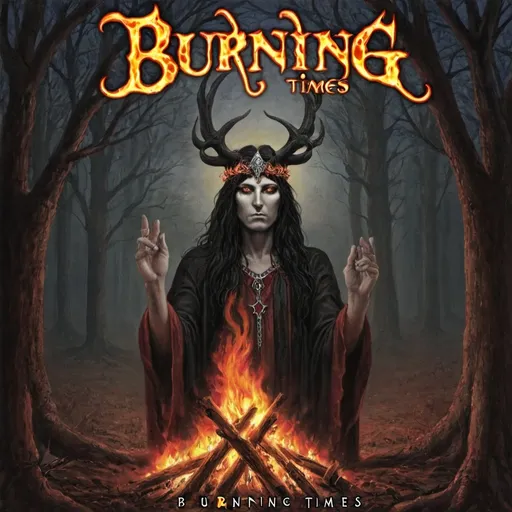 Prompt: pagan album art called burning times
