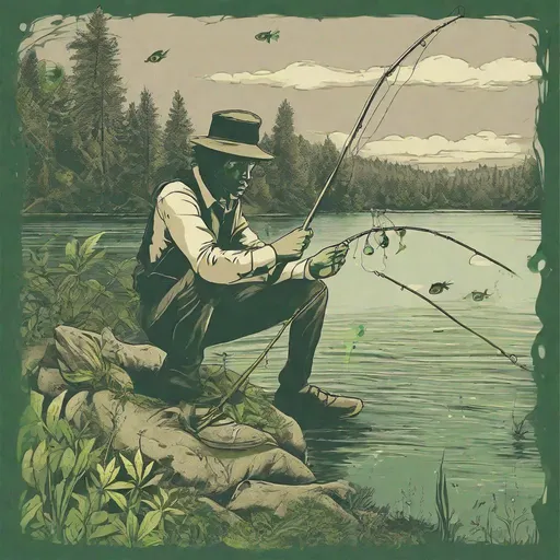 Prompt: weed fishing man