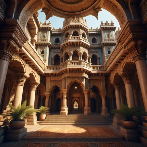 Prompt: (castle, Romanian revival style), stark medieval fortresses, (baroque ornamentation), blends of middle eastern and northern African influences, Dravidian elements, South Indian temple architecture, intricate carvings, contrasting textures, (highly detailed), vibrant colors, (harmonious blend of cultures), dramatic lighting, (ornate patterns), majestic structure, ethereal ambiance, (4K ultra-detailed).