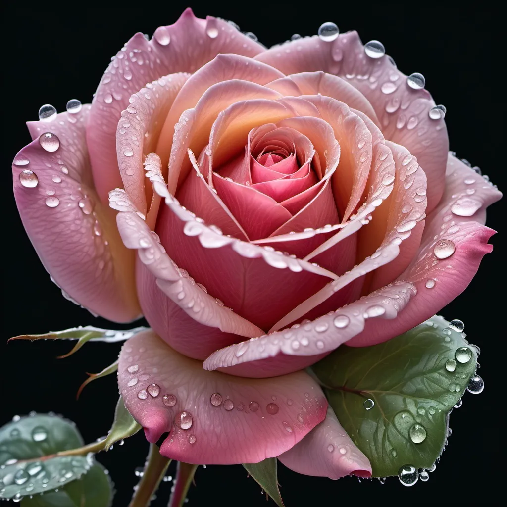 Prompt: A hyper realistic image of a rose with morning dew on its petals