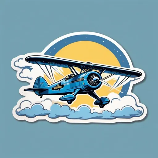 Prompt: Illustrated T-shirt design of vintage blue pitts sb2 and UFO flying at the sky