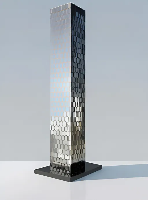 Prompt: Create an office tower with 40 floors with a Voronoi curtain wall pattern that varies in scale as it moves vertically. The base of the tower is rectangular
