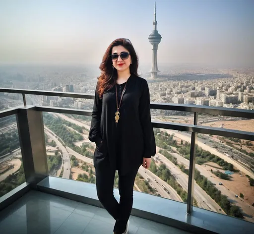 Prompt: Super stylish in Milad Tower and put me in that picture