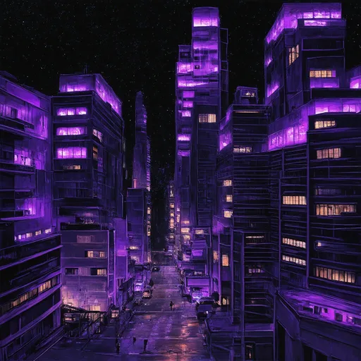 Prompt: purple and black city in the night