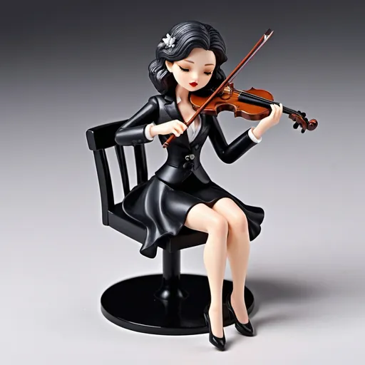 Prompt: figurine toy of a violinist sitting on a chair and playing, holding the bow, top view, full body, black suit, black dress, detailed violin, detailed bow, detailed hand position, Illustration, detailed, vibrant colors, high quality, artistic style, detailed linework, vibrant, professional, digital rendering, dynamic composition, imaginative, best quality, vibrant colors, no background