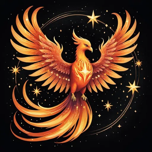 Prompt: A Phoenix flying with stars around it.