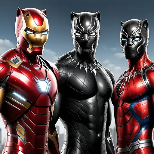 Prompt: Create a realistic superhero mixing Iron man, Black Panther, Spider Man