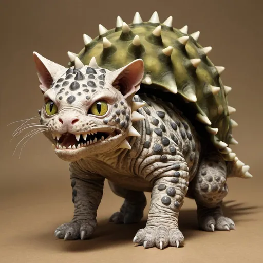 Prompt: Cat/Ankylosaurus hybrid
