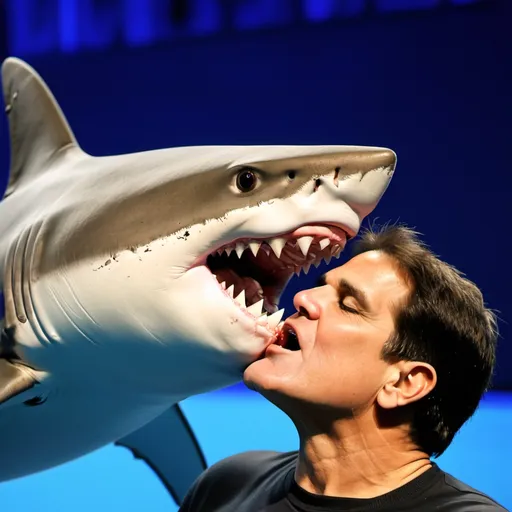 Prompt: mark cuban kissing actual shark