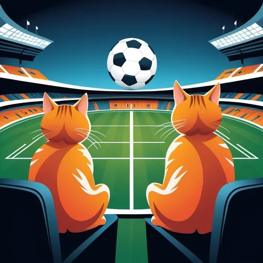 Prompt: A corporate style vector, abstract illustration of 2 cats watching soccer in a stadium
