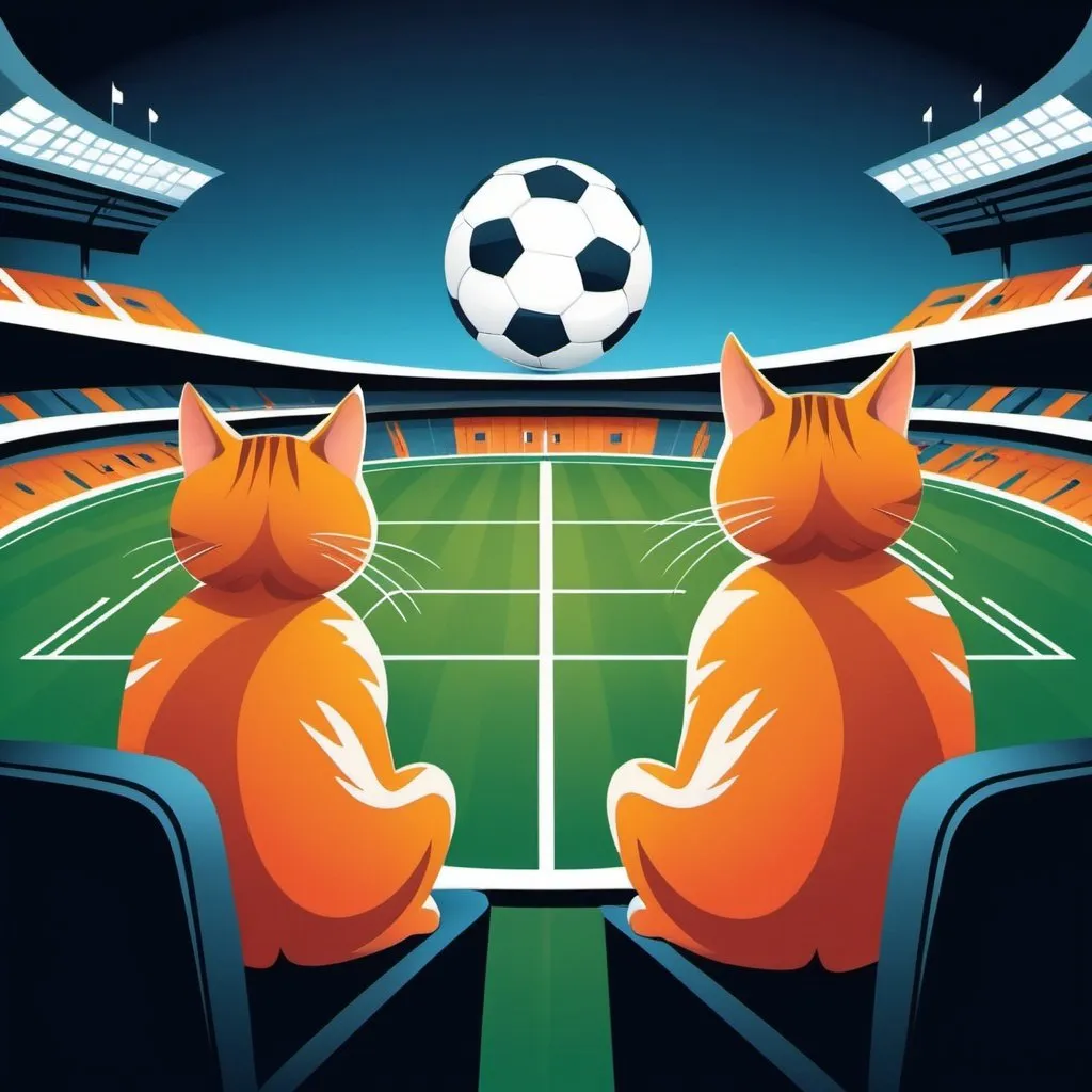 Prompt: A corporate style vector, abstract illustration of 2 cats watching soccer in a stadium
