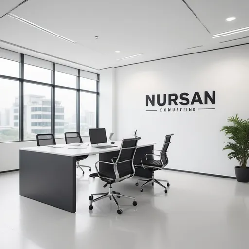 Prompt: A creative image related to business consulting in a work environment where the word "NURSAN" is displayed in large size in empty space.