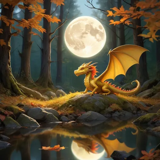 Prompt: In a small town surrounded by mountains, a girl named Lía lived with her grandfather, a wise old man who knew all the secrets of the forest. The place was full of trees that shone at night, and it was said that magical creatures protected it.

One autumn afternoon, while picking berries near the river, Lía saw something strange: a golden light floating among the trees. When he approached, he discovered a small dragon with scales that reflected the moon as if they were mirrors. I've never seen anything like this before.