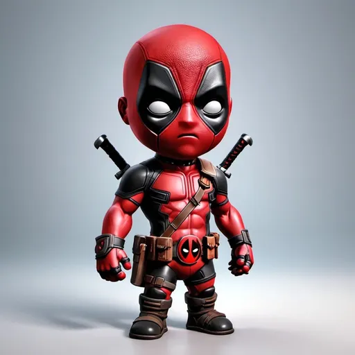 Prompt: The arrival of the Immortal God of War: Deadpool, cute doll, 3D rendering, three-dimensional effect, full body