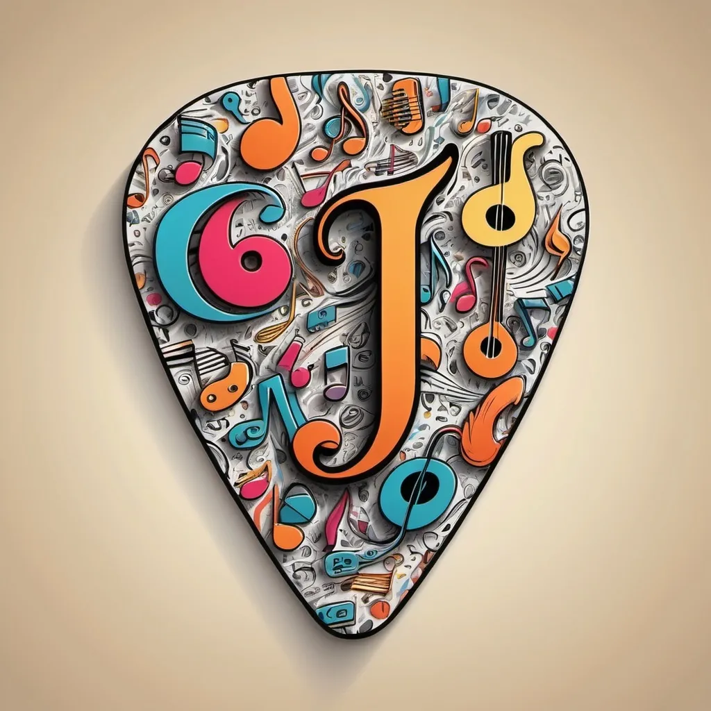 Prompt: music related doodles background
plectrum shape on top with a letter J