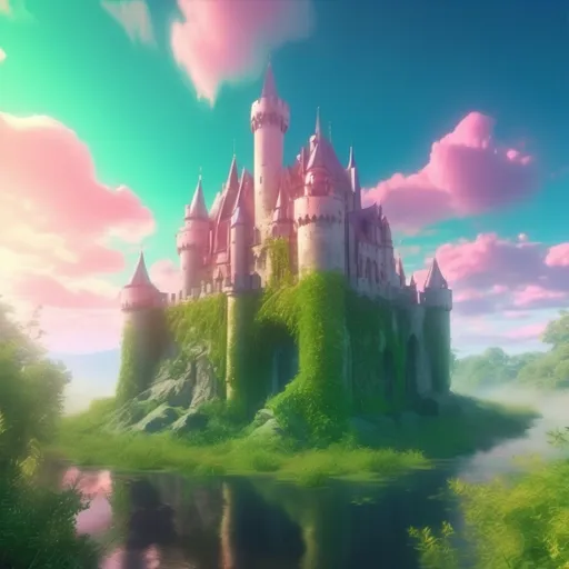 Prompt: castle floating in the sky, (overgrown) with lush green weeds, (ethereal) clouds surrounding it, (mystical) ambiance, shimmering light reflecting off the castle walls, detailed architectural features, breathtaking scenery, (high quality), airy atmosphere, dreamy pastel skies blending with vivid colors, enchanting and surreal feeling, 4K ultra-detailed.