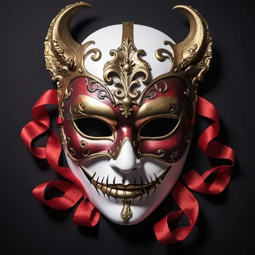 Prompt: Infinite Terror, doom, horror, malevolence and melancholy in a single masquerade mask