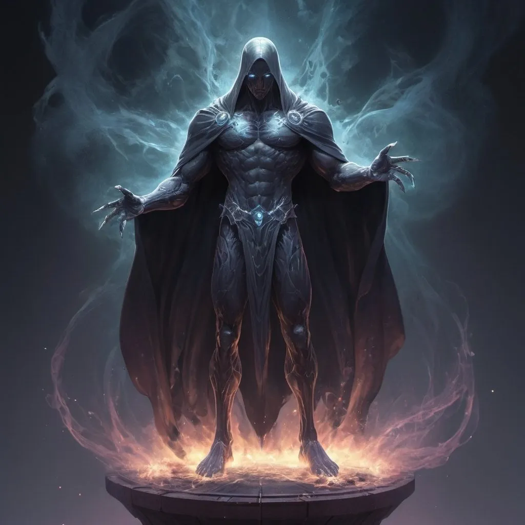 Prompt: Full body picture. Isometric view. Marvel + Dark Fantasy + Celestial anime + Grunge style. An infinite cosmic minister of the beautiful phantoms, charming wraith spirits and great unfathomable ghostly powers that are greatly mysterious powerful, full of force, terrifying and purely amazing. Wonderful Ghostly powers bursting and overpowered.