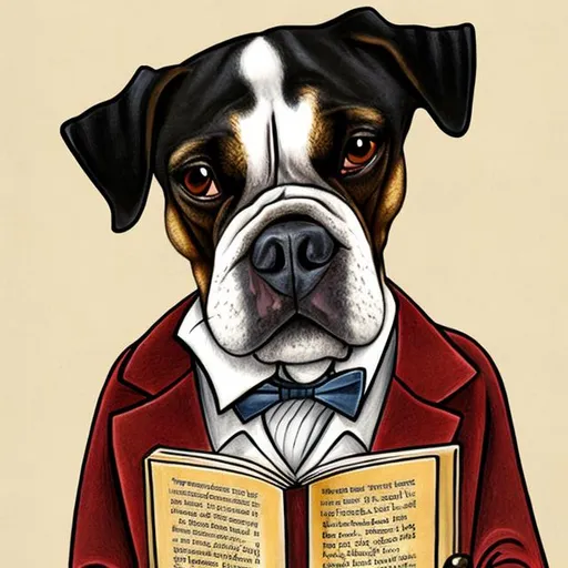 Prompt: A literary Dog caricature 