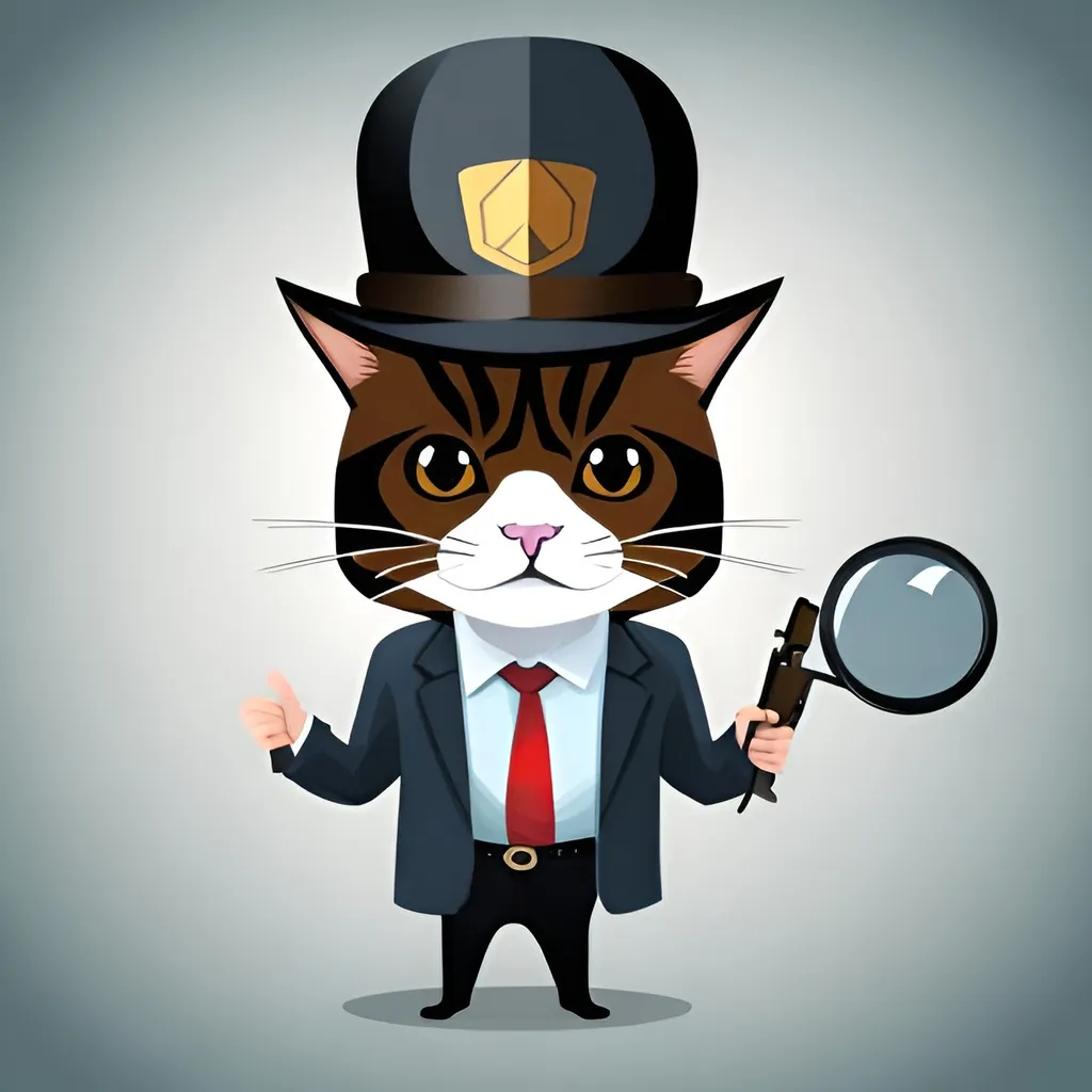 Prompt: Cat with detective costume caricature 