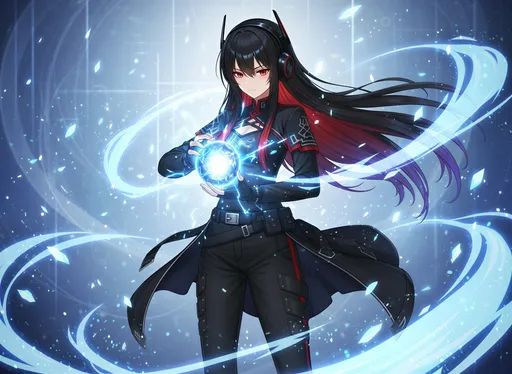 Prompt: @d7WtnDDNBF2wtiCPnUwk Empowered anime girl holding a glowing crystal orb channeling pure energy light trails in blue and white, ethereal particles floating around her, determined expression with wind-swept hair, minimalist yet vibrant background, magical yet electronic vibe, high-resolution anime album art.