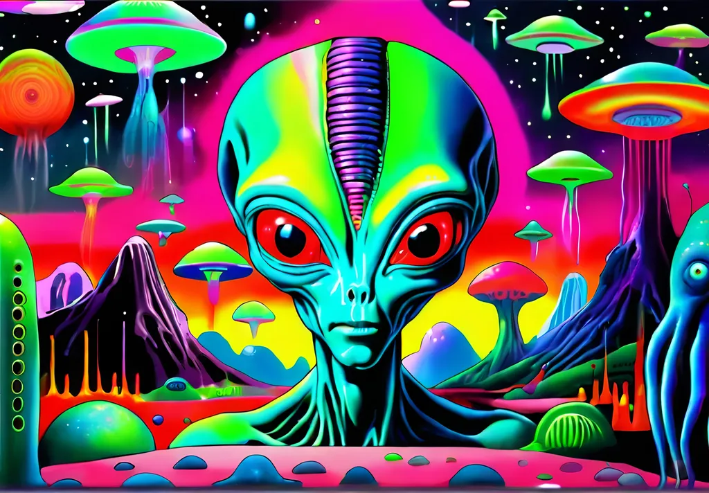 Prompt: Aliens, trippy, Sci fi, lsd