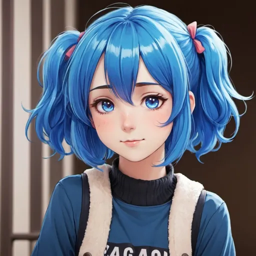 Prompt: a cute anime girl with blue hair