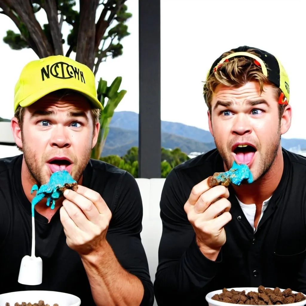 Prompt: The Hemsworth brothers eating poop