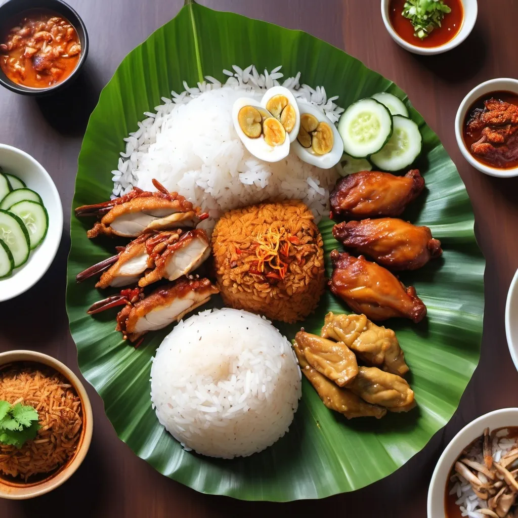 Prompt: delicious nasi lemak chicken