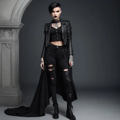 Prompt: The beautiful model Ruby Rose, wearing a stylish goth outfit, full body 
