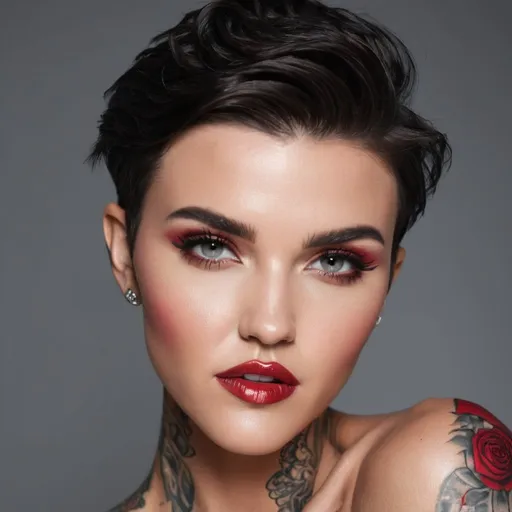 Prompt: The beautiful model Ruby Rose, wearing a beautiful makeup look, portrait 