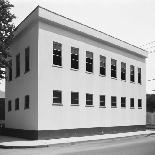 Prompt: Side view of white Saving cooperative building