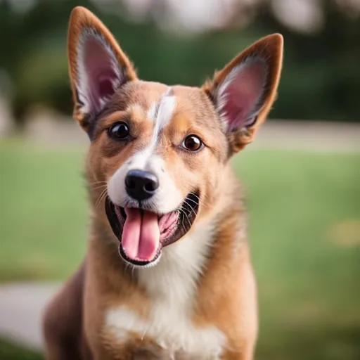 Prompt: Adorable cartoon dog with floppy brown ears tan colored body happy expression tongue hanging out tail wagging