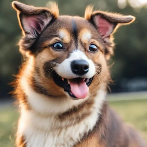 Prompt: Adorable cartoon dog with floppy brown ears tan colored body happy expression tongue hanging out tail wagging