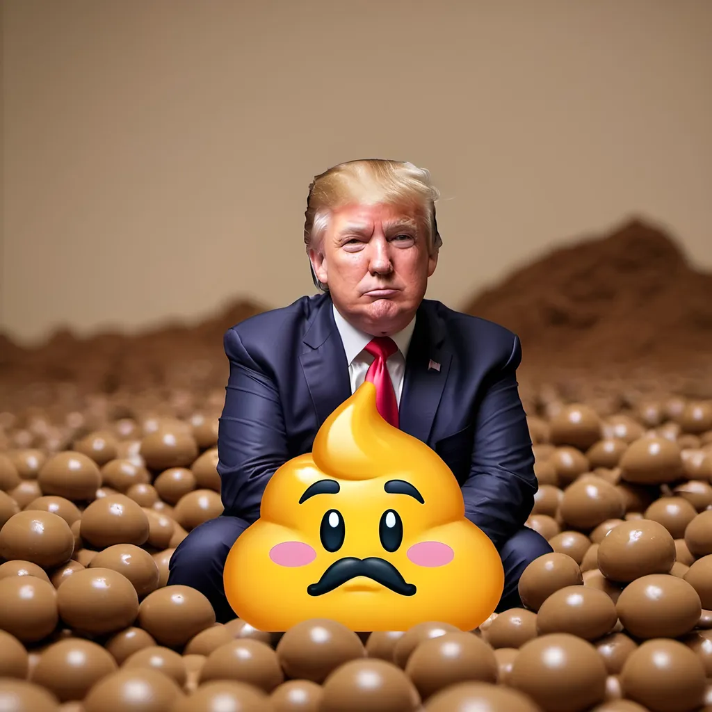 Prompt:  Donald Trump with a poop emoji in the backgound