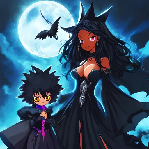 Prompt: anime black witch with pet