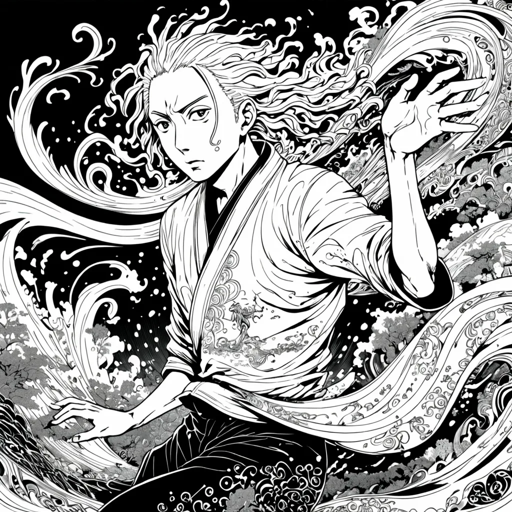 Prompt: manga art of Eijiro kiroshima, dynamic poses, expressive characters, detailed linework, lively backgrounds, black and white, dramatic emotions, intricate hairstyles, artistic flair, high contrast, immersive storytelling, whimsical elements, vivid imagination, fluid motion, 4K, ultra-detailed, captivating composition, versatile styles.